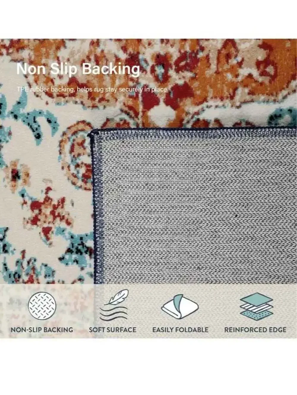 Lahome Boho Rug Living Room 8x10,Washable Orange Bedroom Area Rug Soft Low Pile